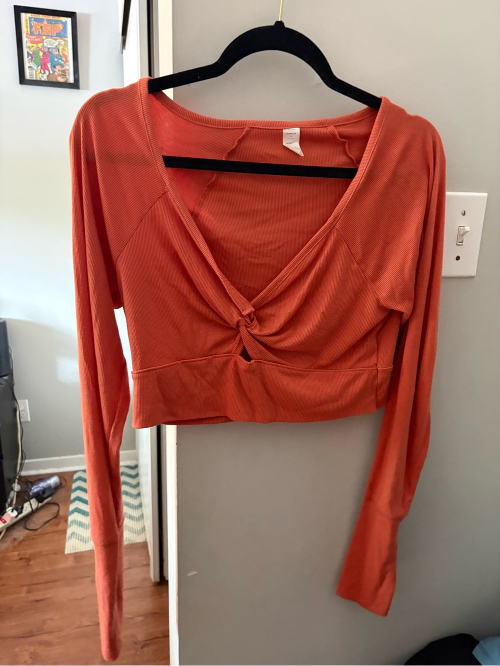 Old Navy Rust-Orange Twist Front Cropped Long-Sleeve Top